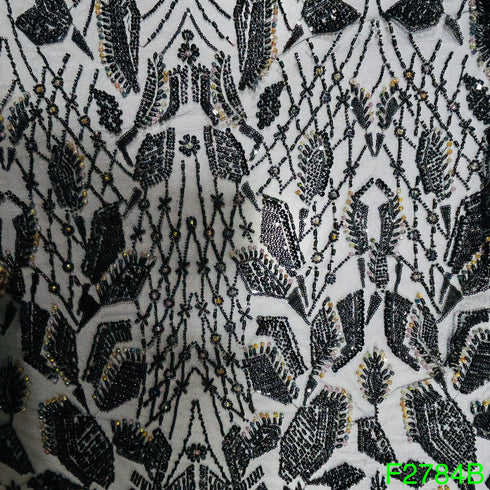 Cut Dana Beads Embroidered Net fabric - F2784